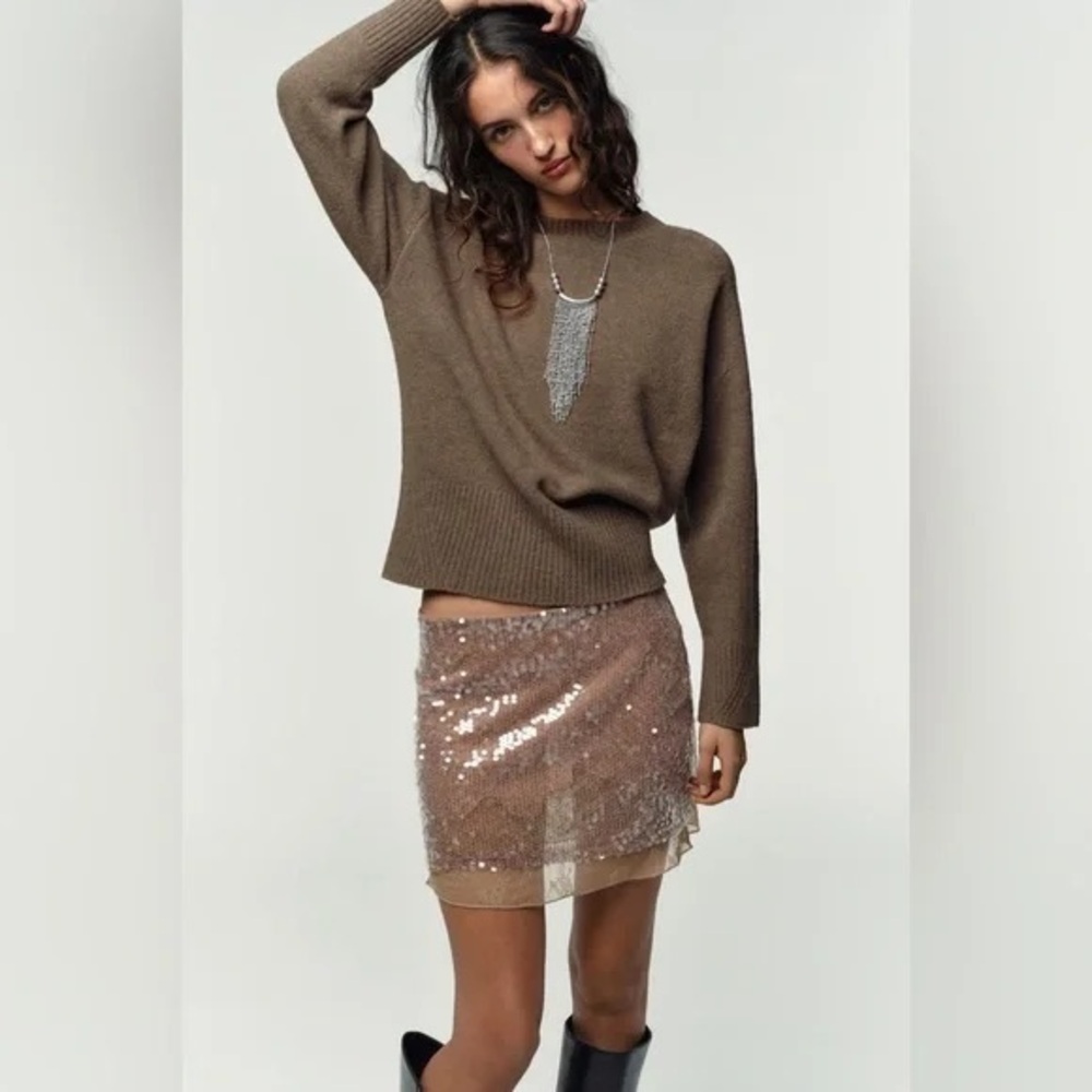 NWT Zara sequin knit lace mini skirt - Picture 3 of 7